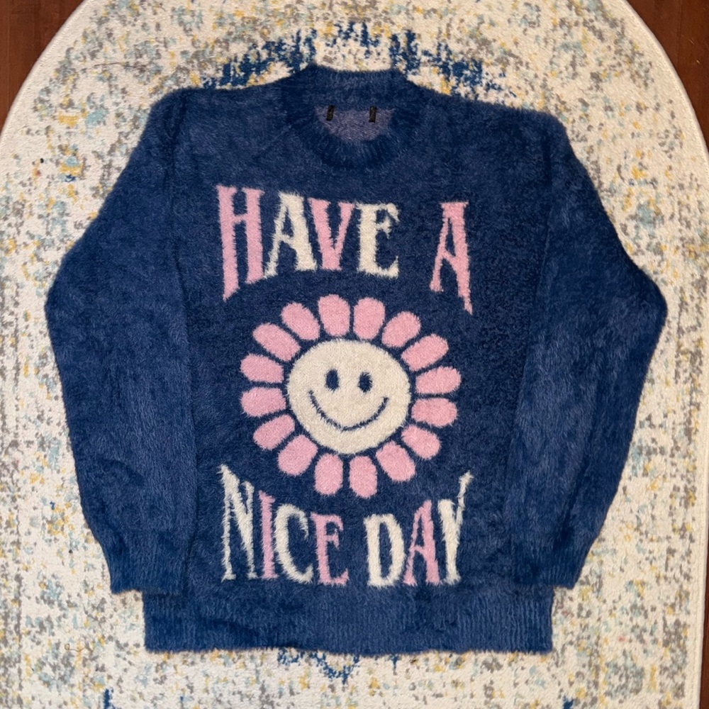 FUZZY “HAVE A NICE DAY” SUNFLOWER SWEATER!!